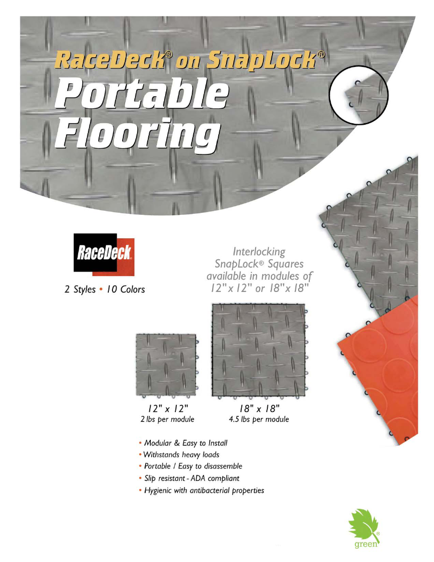 RaceDeck on SnapLock Portable Trade Show Flooring: Interlocking Snaplock squares available in modules of 12" x 12" or 18" x 18"