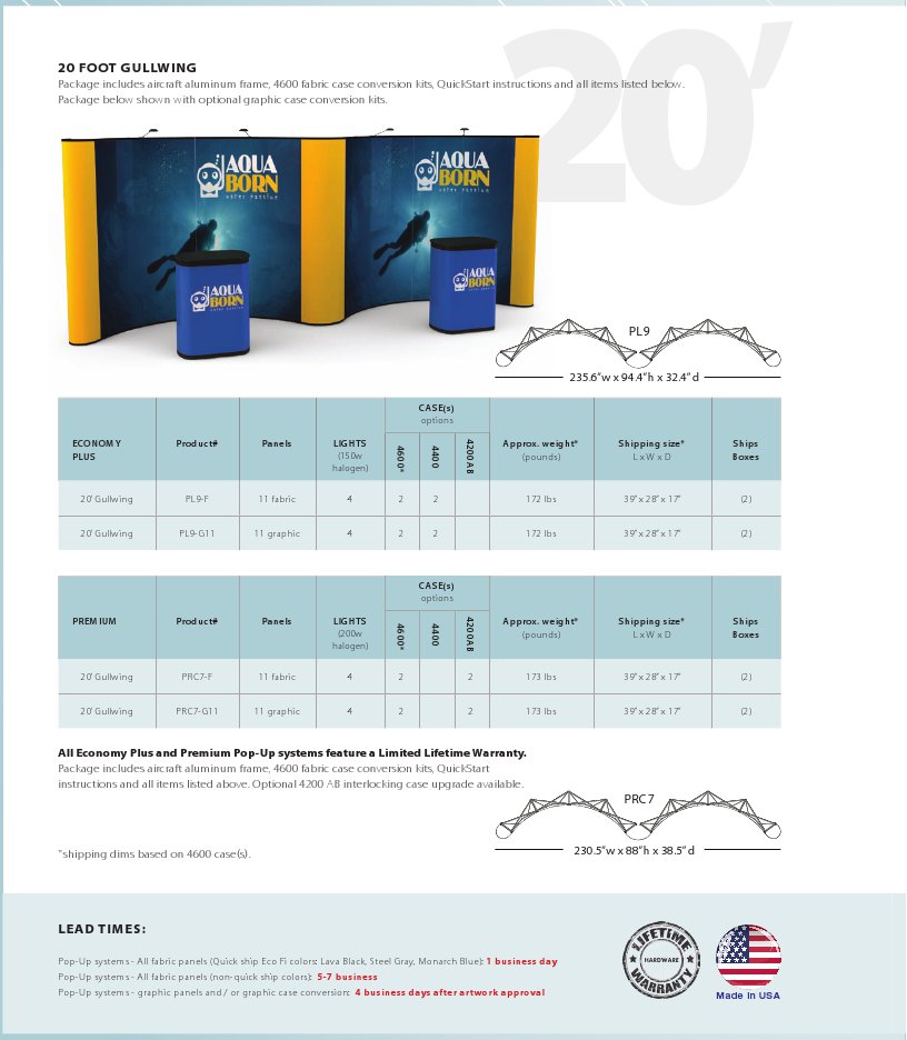 20' Gullwing Premium & Economy Trade Show Pop Up Displays