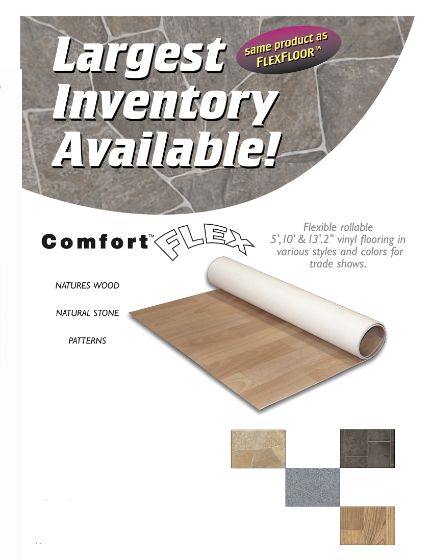 Comfort Flex Vinyl Flooring for Trade Shows: Same Flexible rollable vinyl flooring in previous models various styles and colors for trade shows Page 1 