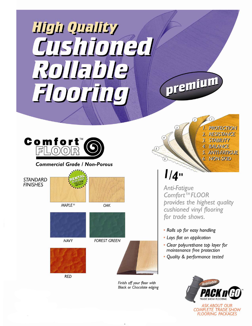 Cushioned Rollable Trade Show Flooring: 1/4 inch  Comfort FLOOR, rolls up for easy Storage, it can lay flat